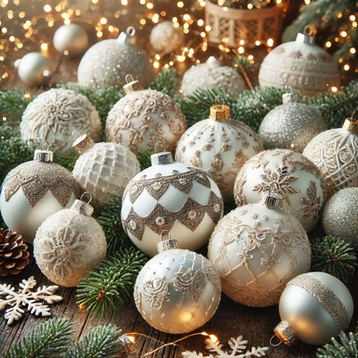 Elegant white and silver christmas ornaments arrangement