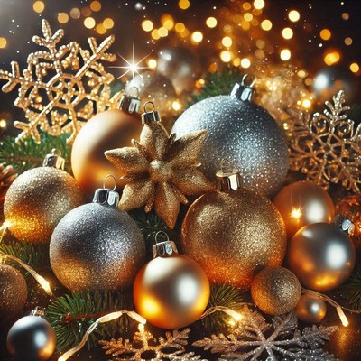 Sparkling christmas ornaments and festive decorations