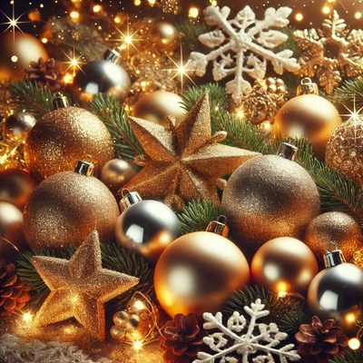 Festive golden decorations for a joyful holiday season
