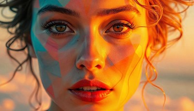 Colorful portrait of a woman during sunset on the beach