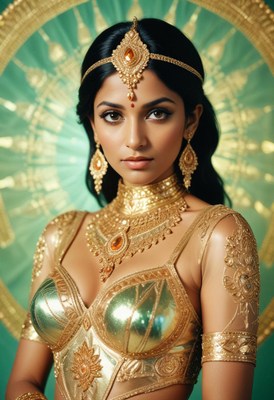 Elegant woman in traditional attire with golden jewelry