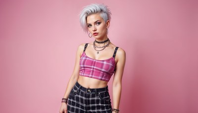 Stylish young person poses against a pink background