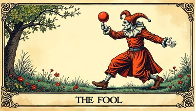 Foolish jester walking through a flower-filled meadow