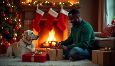 Joyful holiday moments shared with a dog and owner