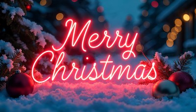 Bright merry christmas sign in wintery landscape