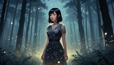 Enchanted figure standing in mystical forest at dusk