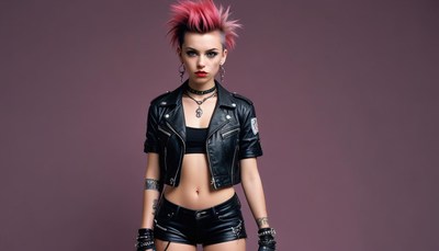 Stylish punk model poses confidently with edgy look