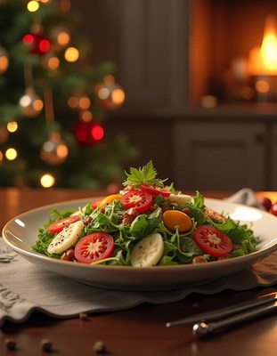 Holiday salad with fresh ingredients and festive decor
