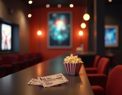 Enjoying movie tickets and popcorn in a cozy theater