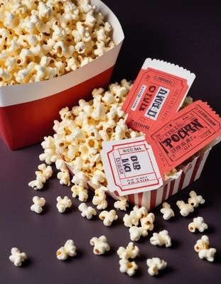 Enjoying freshly popped popcorn and movie tickets together