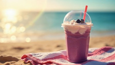 Refreshing beverage on the beach at sunset