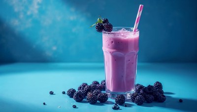 Refreshing smoothie with blackberries on a vibrant backdrop