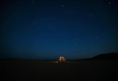 Camping under a starry night sky in a remote location