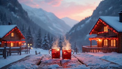 Winter evening drinks at cozy mountain cabins