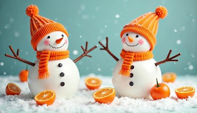 Cheerful snowmen with oranges during winter season