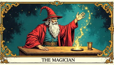 Magician performing magic tricks at a mystical gathering