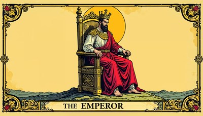 Emperor sitting on throne with regal attire in artwork