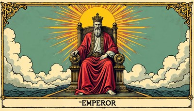 Majestic emperor seated on throne with radiant background