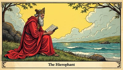 Wise figure reading by the tranquil waterside