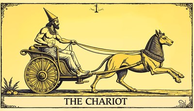 Chariot with horse and driver in ancient style illustration