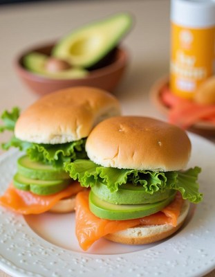 Fresh salmon sandwiches with avocado and lettuce