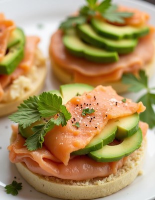 Delicious salmon and cucumber open sandwiches ready to enjoy