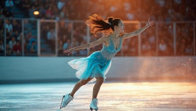 Elegant figure skater performing in a vibrant ice rink