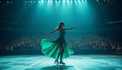 Dancer performs gracefully on ice in front of a crowd