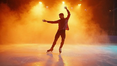 Skater performs elegant moves in glowing arena