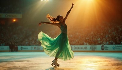 Elegant figure skater performing under bright lights