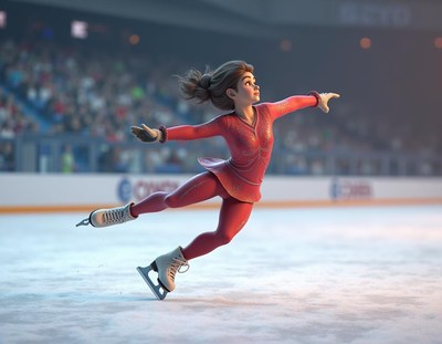 Young figure skater performing elegantly on ice