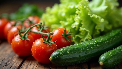 Fresh vegetables on a wooden table for healthy cooking