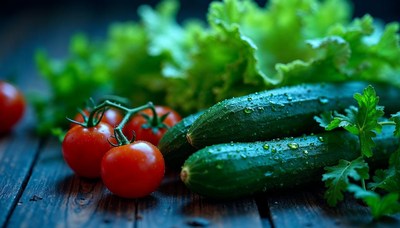 Fresh vegetables on rustic wooden table