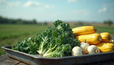 Fresh vegetables gathered from the field on a sunny day
