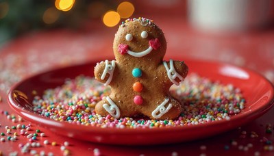 Gingerbread cookie decorated with colorful sprinkles