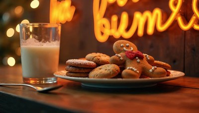 Festive cookies and milk display for holiday celebration