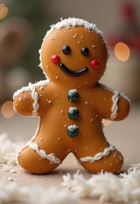 Festive gingerbread man decorated for the holiday season