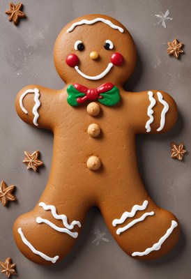 Gingerbread man decorated with icing and spices