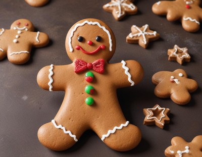 Gingerbread cookies decorated for holiday festivities