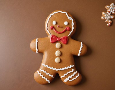 Festive gingerbread man decorated with icing and candy