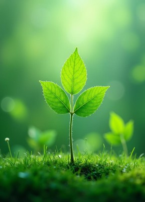 Fresh green plant thriving in a sunlit forest setting