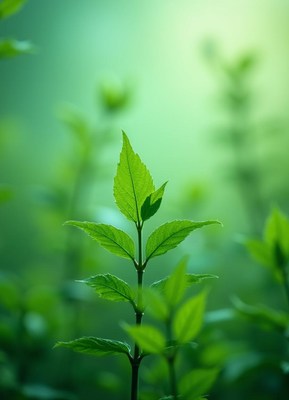 Green leaves growing in a serene natural environment