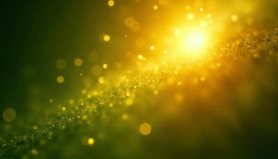 Bright golden light sparkles against a green background