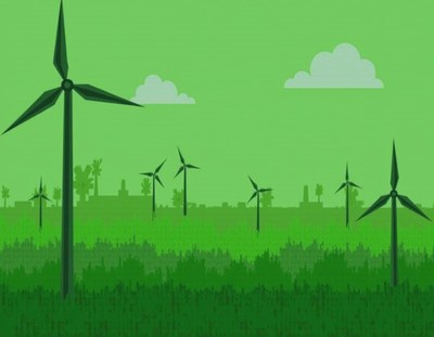 Wind turbines producing green energy in nature