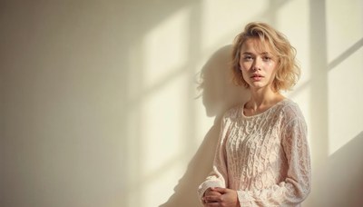 Young woman poses gracefully in soft natural light