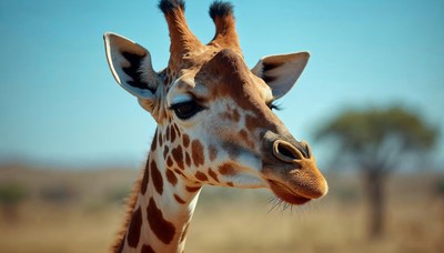 Giraffe close-up in a sunny savanna landscape