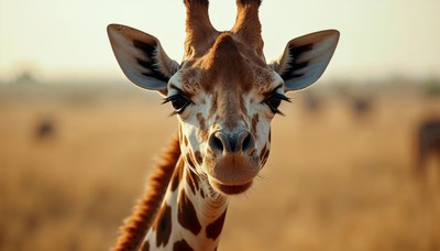 Giraffe in the savannah during golden hour