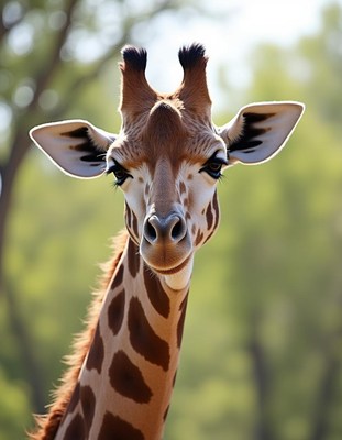 Giraffe looking curiously at the camera in nature