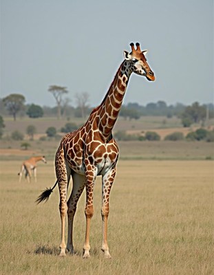 Tall giraffe in the clear african savanna
