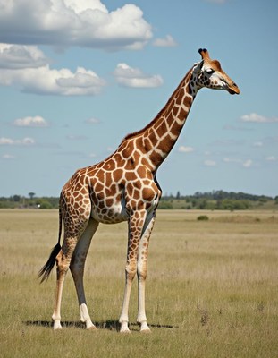 Majestic giraffe standing in a vast savanna landscape